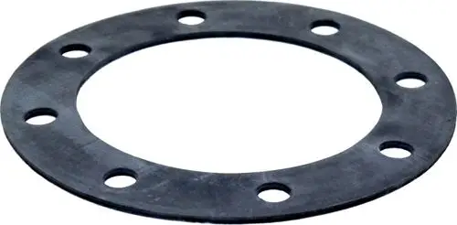 Runde Dichtung aus schwarzem Material mit mehreren Löchern, möglicherweise für einen Handlochdeckel, gekennzeichnet mit der Marke Wolf.